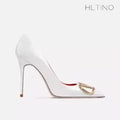 HLTINO Fashion Black Matte Finish High Heels with Buckle Women Classic Pumps Sexy Dress Shoes Party Stilettos for Spring Summer