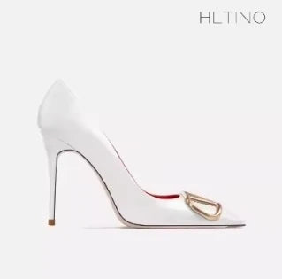 HLTINO Fashion Black Matte Finish High Heels with Buckle Women Classic Pumps Sexy Dress Shoes Party Stilettos for Spring Summer