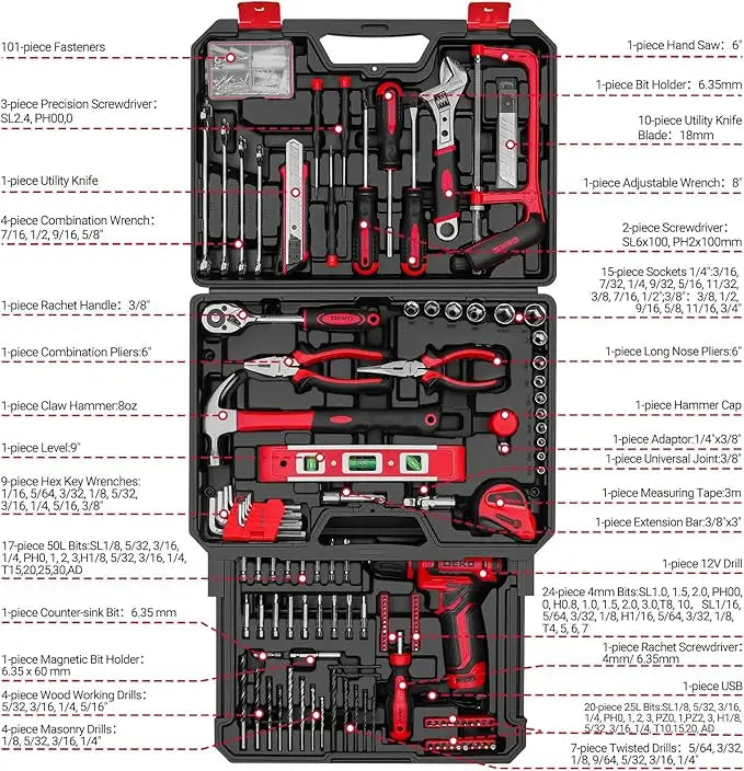 DEKO Home Mechanic Toolbox with 12V Power Cordless Drill Hand Repair Tools Sets Combo Kits Storage Organizer - View 7 | SAMAG