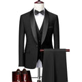 Men Lapel Black Collar 3 Pcs Suit Set Coat Vest Trousers / Business Groom Wedding Dress Fprmal Blazer Pants Waistcoat