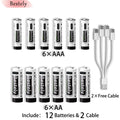 New 1.5V AAA 3600mAh+AA 5800mAh Lithium Ion Rechargeable Battery Fast Charging USB-C Li-ion Batteries 2000 Cycle with Free Cable