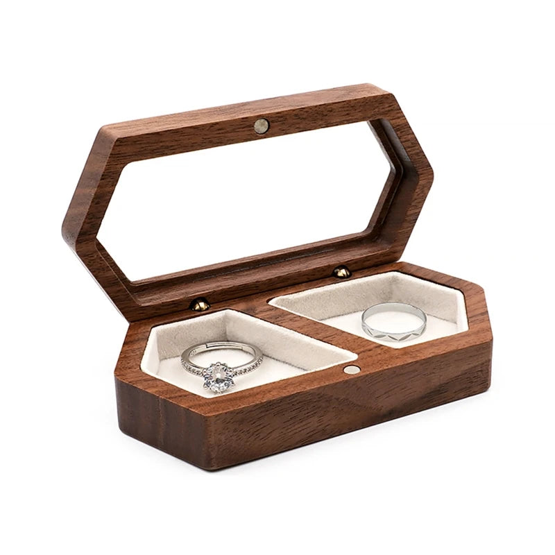 Jewelry Presentation Box Travel for Case Walnut Wood Engagement Ring Box Earring Stud Holder for Ceremony Wedding Propos