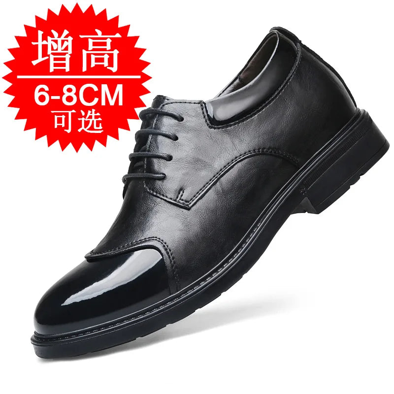 Men's Elevator Shoes 8cm Invisible Height-increasing Casual Large Size British Style 6cm Business Leather Shoes