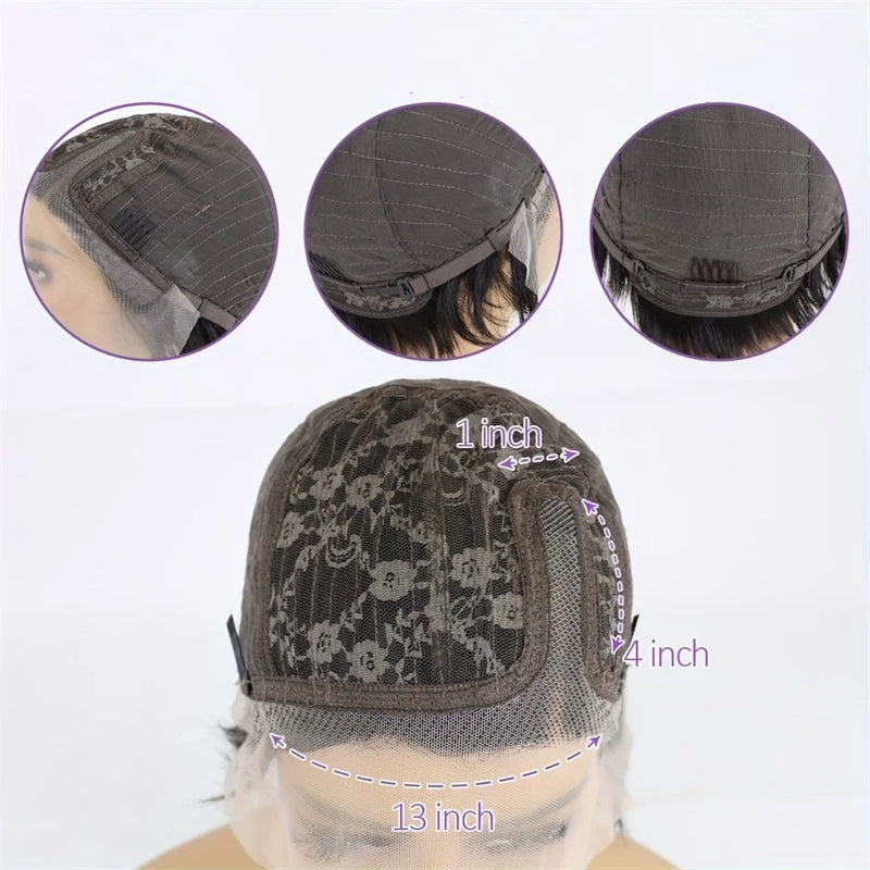 short curly 13x1 T lace Party holidays PIXIE WIG 150% density 6inch natural black color pixie cut human hair wigs
