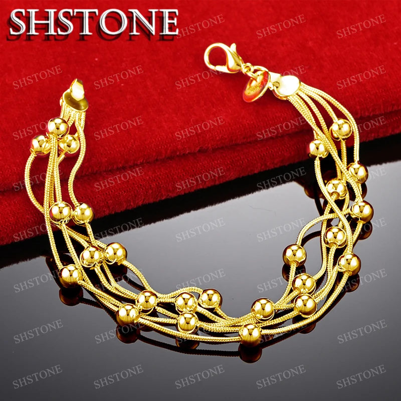 SHSTONE 18K Gold Multi Chain Bead Bracelets For Woman Party Wedding Engagement Fashion Fine Jewelry Lady Birthday Christmas Gift