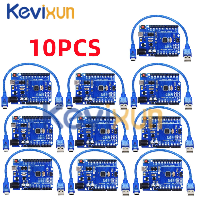 1-10PCS UNO R3 CH340G MEGA328P Chip for Arduino UNO R3 + USB/TYPE-C CABLE ATMEGA328P-AU Development Board 16Mhz