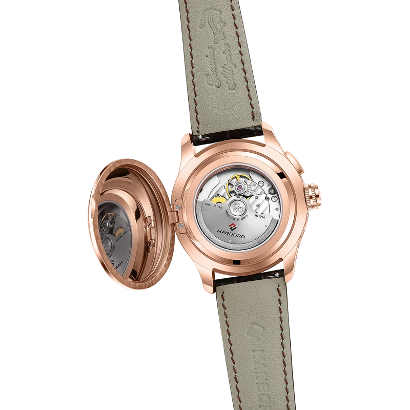 HANBORO Mechanical Alarm Watch Men Automatic Ping Bell Hourly Chime Luxury 100M Waterproof Sapphire Steel Business Unique