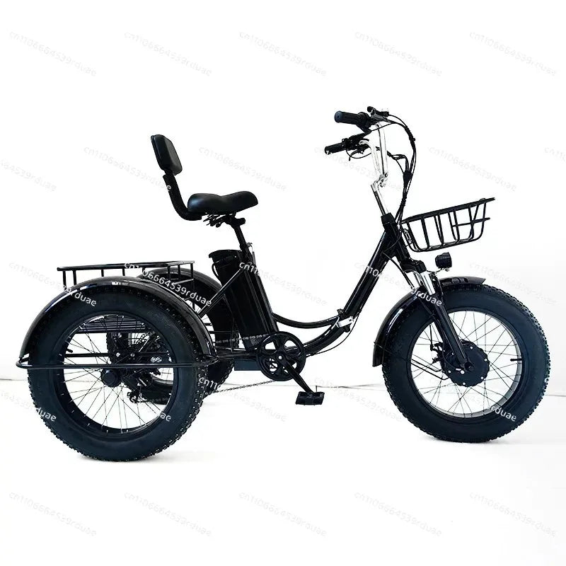 20-Inch folding fat tire electric tricycle, pedal tricycle snow lithium battery bicycle 48V