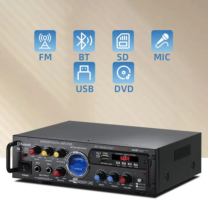 12V 220V HiFi Digital Bluetooth Amplify Channel Surround Sound Amplifiers Home Plug and Play Car Onboard Professional Amplifier