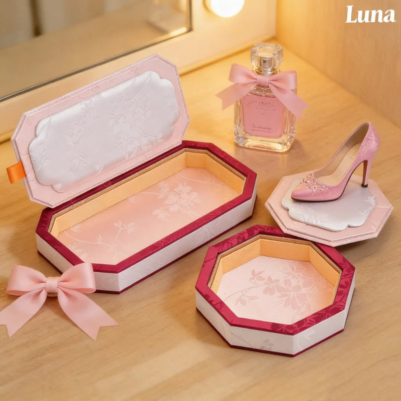 Luxury Chinese Vintage Silk Wooden Jewelry Box, Countertop Display Tray for Perfume Ring Bracelet, Velvet Gemstone Jade Storage