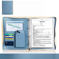 New A4 multi-function business zipper bag, 4-ring binder + writing pad + storage bag, pleated texture PU  leather cover