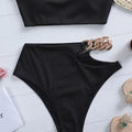 Metal Chain Ribbed Female Bandeau Swimsuit High Waist | SAMAG