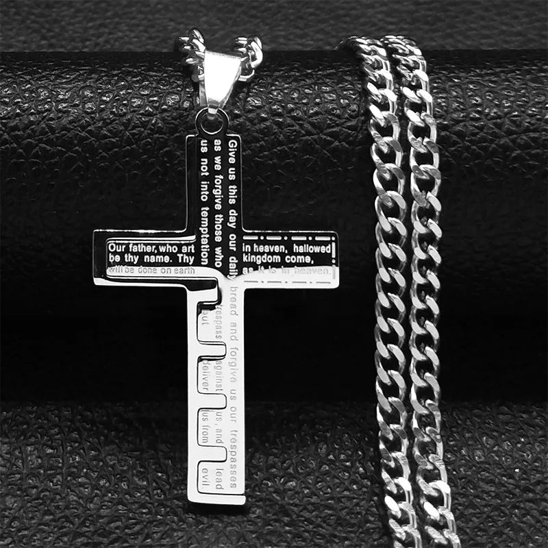 Goth Stainless Steel Cross Pendant Necklace Biker Men Punk Black Silver Color Crucifixion Crystal Necklace Hip Hop Jewelry N6337