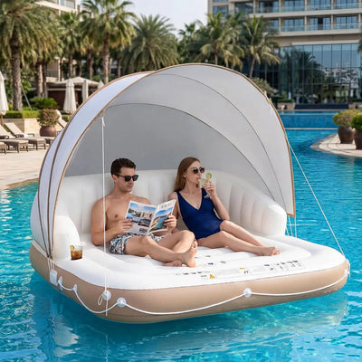 Canopy Island Inflatable Lounge, Floating Raft w/SPF50 | SAMAG