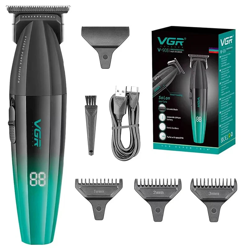 Original VGR Metal 9000RPM Hair Clipper Professional Men's Rechargeable Hair Trimmer Barber Cordless Hair Cutting Electric 8W