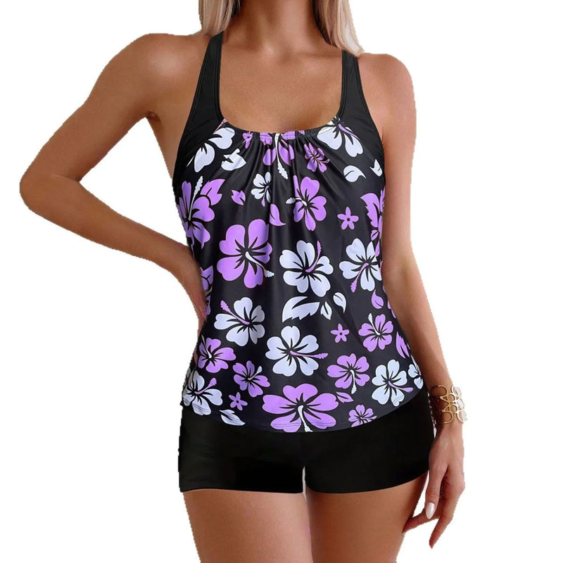 Printed Flower Tankini Set Girl Swimwear Adjustable Strap | SAMAG