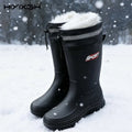 Men's Mid-Calf Plush Lined Rain Boots Waterproof Non-slip Wear-resistant Lightweight Water Shoes for Outdoor Fishing Work