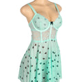 Black Heart Print Lace Babydoll Lingerie Set for Women Push Up Underwire Nightdress Mesh Sleepwear with Panties