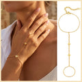 Stainless Steel Hand Chain Ring Bracelet for Women, Adjustable Gold Plated Double Layer Finger Summer - Visuel 7 | SAMAG