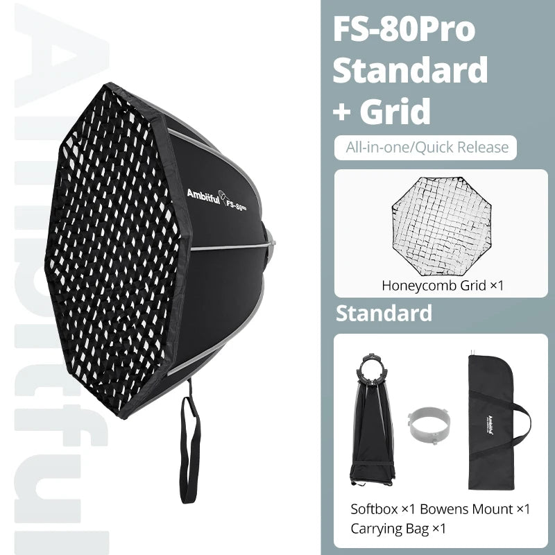 Ambitful FS 40/60/80 PRO Quick Release Softbox Standard Detachable Bowens Mount Octagon Softbox For Studio LED Video COB Ligh