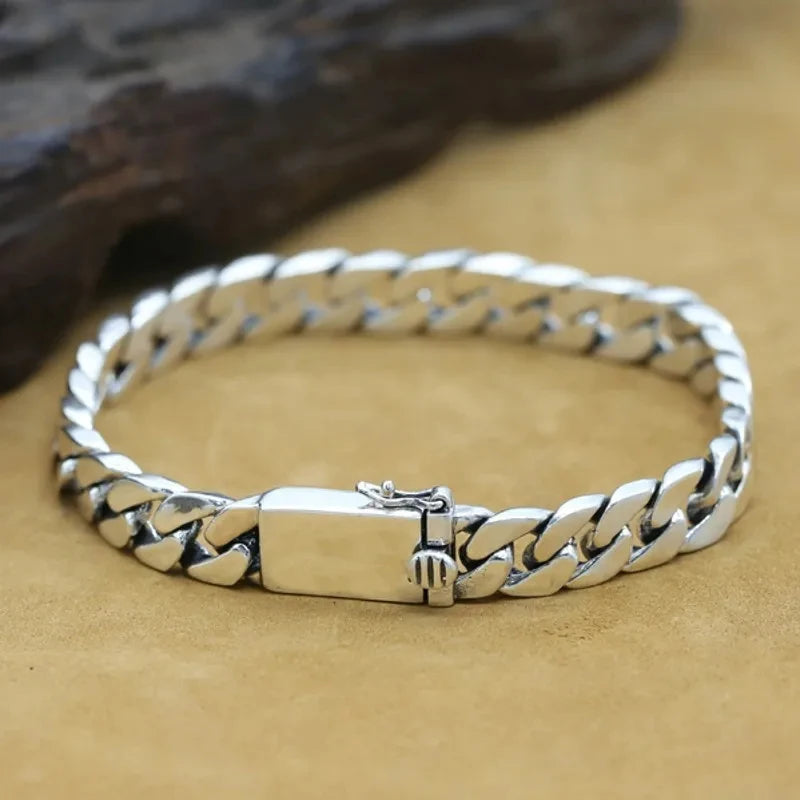 Solid S925 Sterling Silver Bracelet 7MM 8MM 10MM Punk Argent 925 Jewelry Never Fade Men Gifts Past Test - Visuel 4 | SAMAG