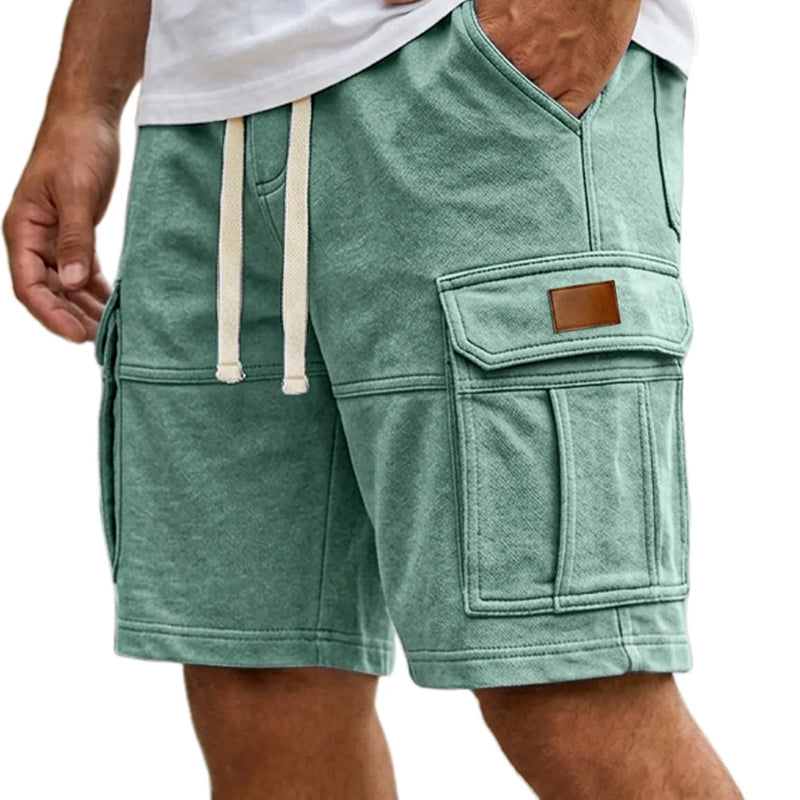 Men Solid Drawstring Multi Pocket Cargo Shorts Soft | SAMAG