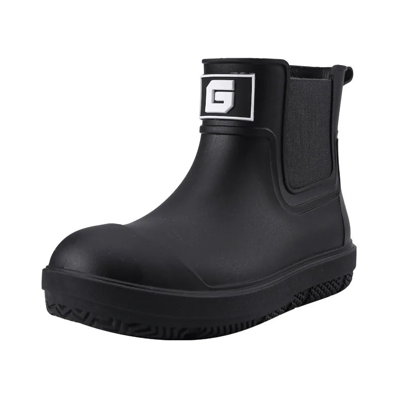 Men's Short-Tube Non-Slip Rain Boots Fashionable Low-Top Water Shoes Pvc One-Piece Molded Rain Boots, Waterproof Shoes Farm Work