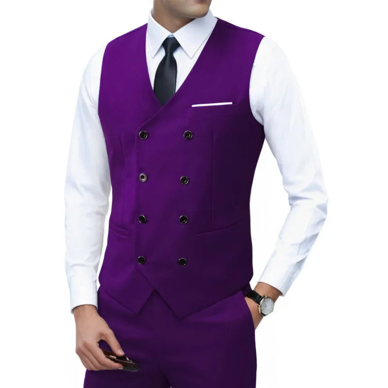 New Brand Dress Vests for Men Casual Slim Fit Mens Suit Vest Double Breasted Waistcoat Gilet Homme Formal Business Jacket
