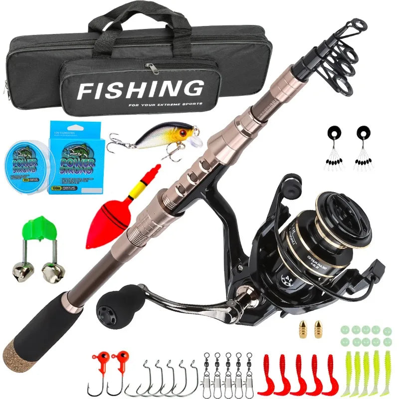 8m High Carbon Ultralight Super Hard Telescopic Fishing Rod Reel Combo Portable Full Set With Simulated Lures Line Hooks Float