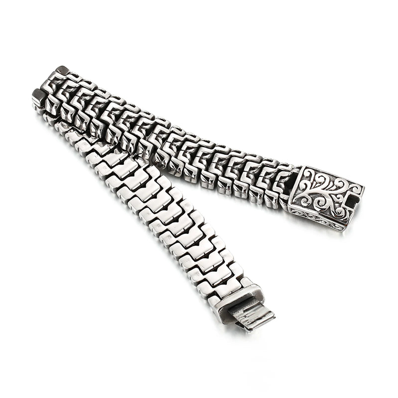 16mm Combining Fashion And Retro Elements Biker Chain Bracelet - Stainless Steel 316L - KB123643-BDJX
