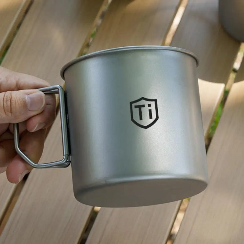 Ultralight Titanium Coating Cup Water Cup Mug Foldable Handle Outdoor Portable Camping Picnic Beaker Coffee Cup Kitchen