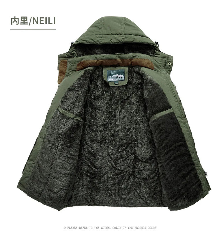 Men's Casual Winter Thick Warm Parkas Windproof Overcoats Male Military Fleece-lined Hooded Down Jackets Outdoors Long Coats