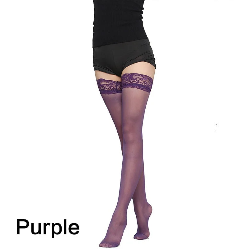 Sexy Thigh High Stockings Sheer Lace Silicone Stay Up Hosiery Tights Pantyhose for Women 5 Colors options