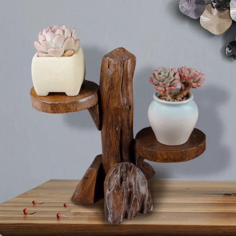 Handmade Wood Plant Stand for Succulents Living Room Desktop Balcony Bay Window Pure Crafted Plant Holder Decor