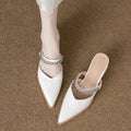French Style Pointed Toe Chunky Heel V-Cut Mules with Chain Decor, Commute Versatile Comfortable Outdoor Wear Sandals for Women