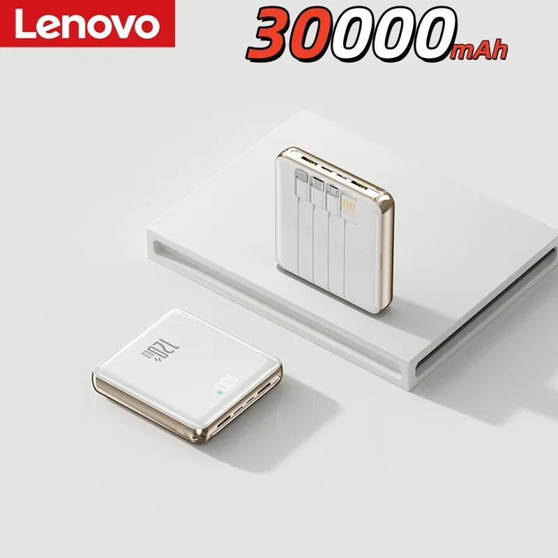 Lenovo New 500000mAh Mini Power Bank Built-in 4 Cables Large Capacity Super Fast Charging External Battery for IPhone Samsung