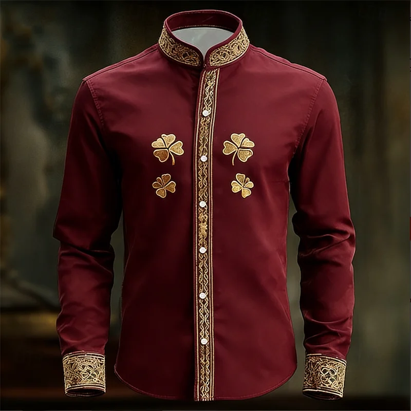 New Men's Floral Long Sleeved Shirt with Gold 3D Clover | SAMAG