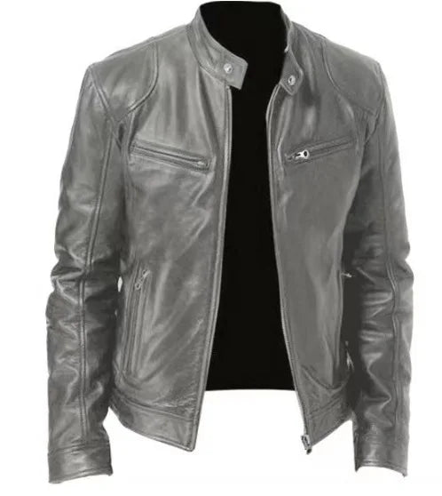 Business Style PU Leather Jacket Stand Collar Slim Fit Zipper Coat Multiple Colors Autumn New Arrival Fashion Urban Outerwear