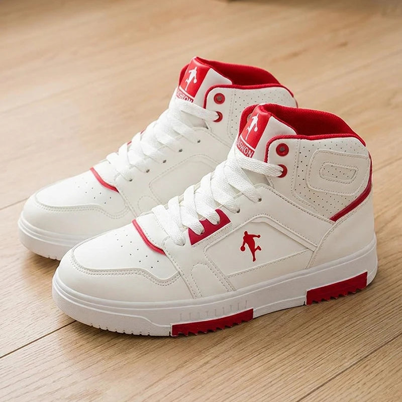 Men's White High-Top Color Block Sneakers, Lace-Up Casual Skate Shoes for Streetwear