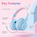 Cat Ear Headphones Bluetooth 5.1 Wireless Earphones with RGB Light Detachable Mic 40mm Stereo Drivers for Gaming Calls & Music