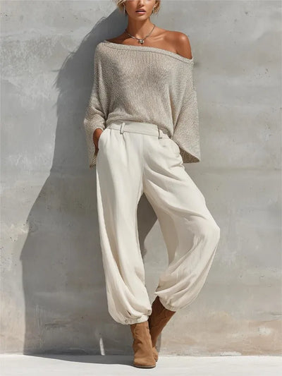 Fashionable Off - shoulder Top And Casual Trousers | SAMAG