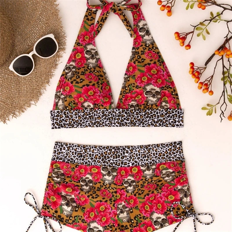 Square Neck Modest Bikini Set With Skull Print | SAMAG