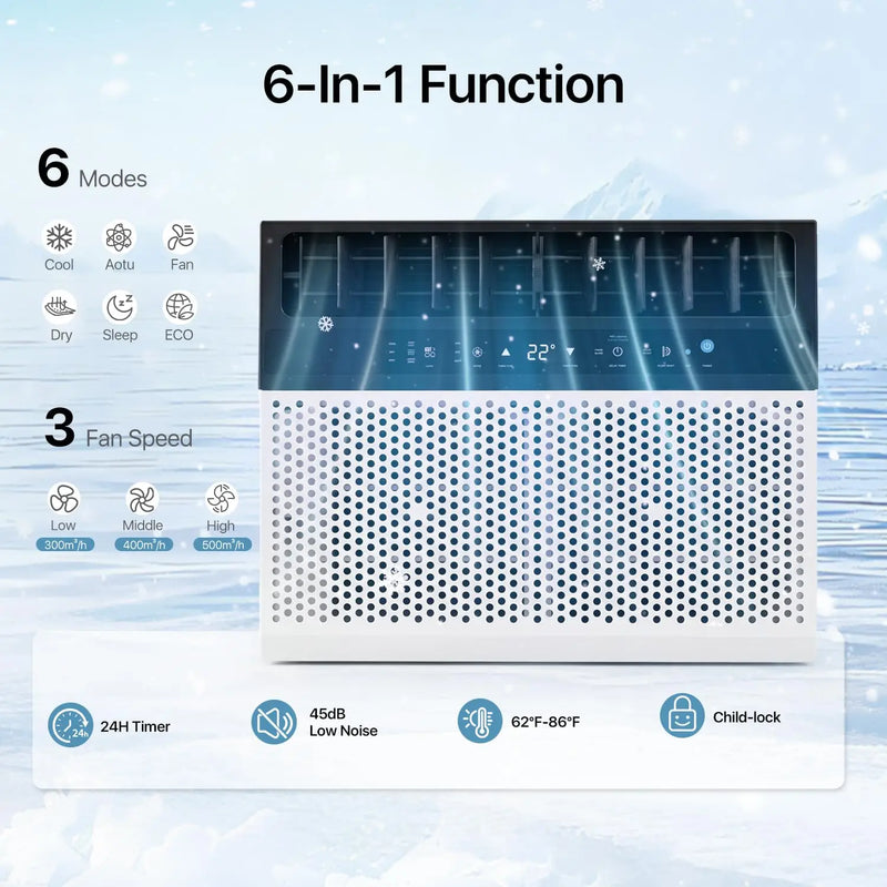 12000BTU U-Shaped Window Air Conditioner, 6-in-1 AC Unit with App Control Cools 520 Sq.Ft, Custom