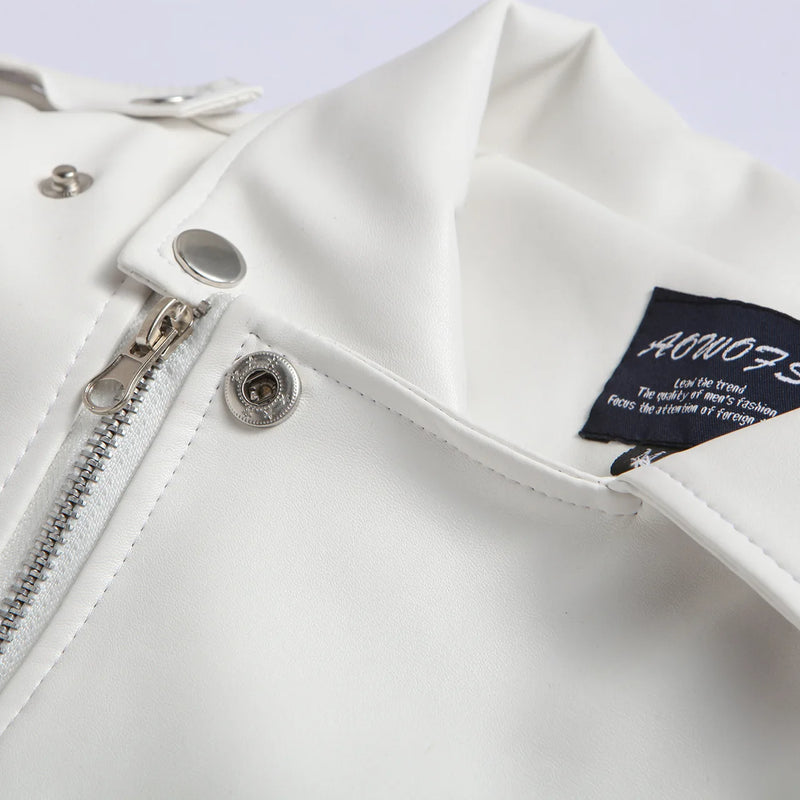 Men's trendy locomotive leather jacket British white washed leather jacket