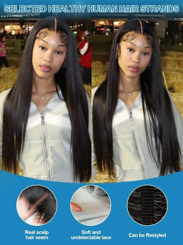 40 46 Inch 13x4 13x6 Transparent Lace Front Human Hair Brazilian Wigs Pre Plucked Straight 360 Full Lace Front Wigs For Women