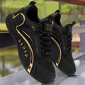 Trendy Black and Gold Color-Blocking Mesh Casual Shoes, Men's Breathable Shock-Absorbing Thick-Soled Sneakers, Versatile Soft-Soled Non-Slip Men's Shoes for Daily Commuting