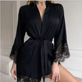 Women's Sexy Night Gown Robe V-Neck Satin Lace Bathrobe | SAMAG