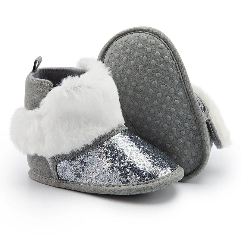 Sequin Newborn Baby Boys Girls Boots Warm Fluffy Soft Anti-slip Toddler First Walkers Multicolor Winter Infant Baby Shoes 0-18M