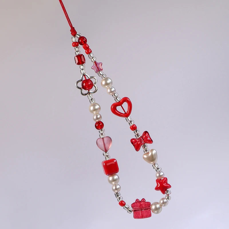 1 Pc Large Red Love Bow Mobile Phone Chain Niche Instagram Style CCD Camera Mobile Phone Hanging Rope