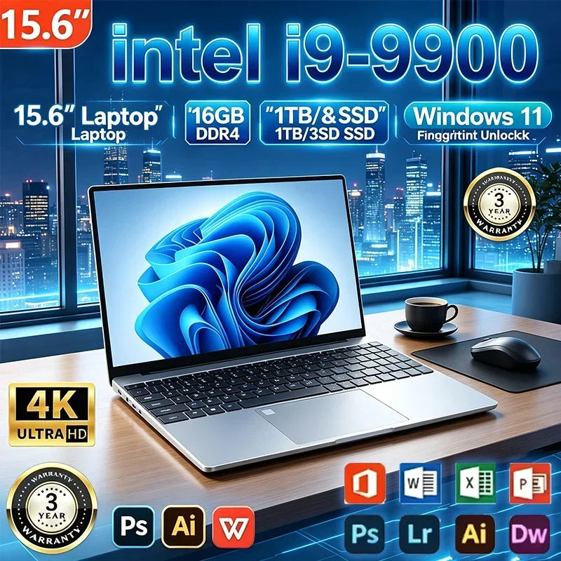 NEW 15.6inch Laptop Intel Core I9-9900 32GB 2TB Windows 11 Gaming Computer PC Gamer Office Ultra Slim Notebook 1920*1080 HD